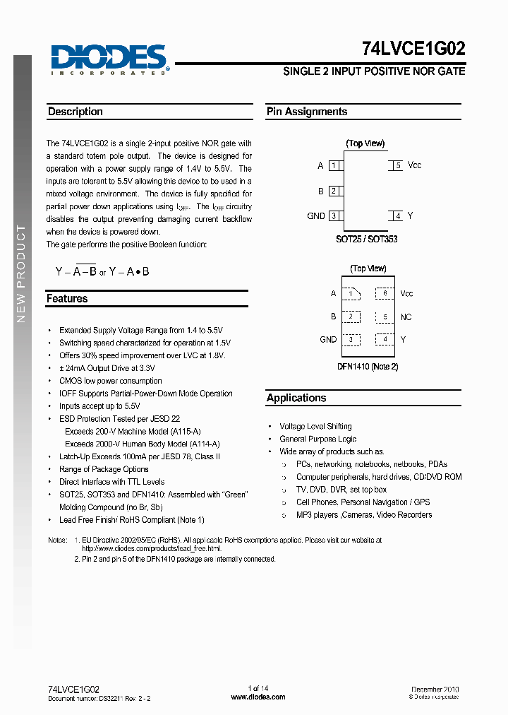 74LVCE1G02FZ4_3200630.PDF Datasheet
