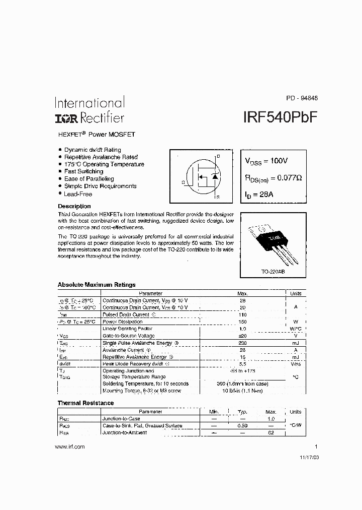 IRF540PBF_3215428.PDF Datasheet