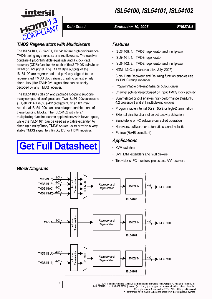 ISL54100_3331905.PDF Datasheet