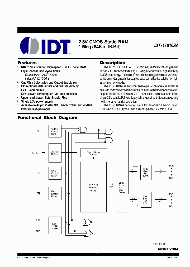 IDT71T016SA15BFI_3360081.PDF Datasheet