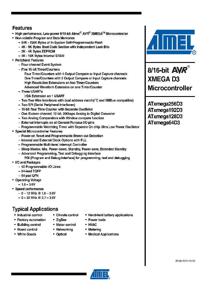 ATXMEGA192D3_3370249.PDF Datasheet