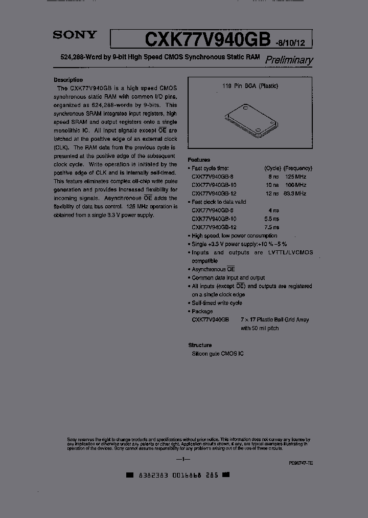 CXK77V940GB-12_3387925.PDF Datasheet