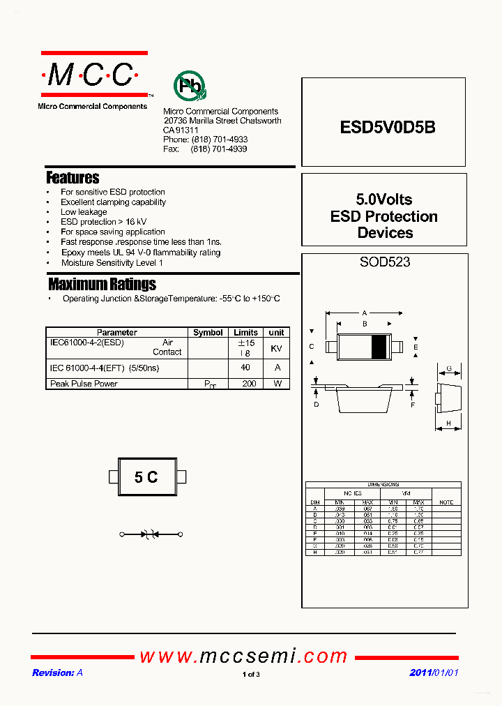 ESD5V0D5B_3610708.PDF Datasheet