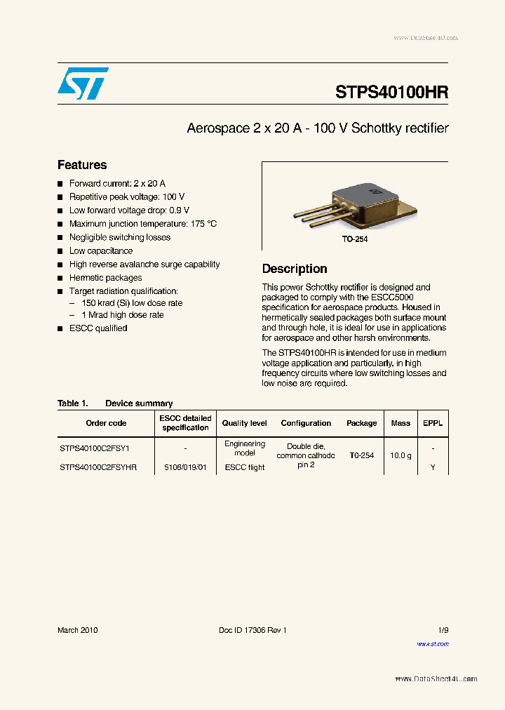 STPS40100HR_3706784.PDF Datasheet