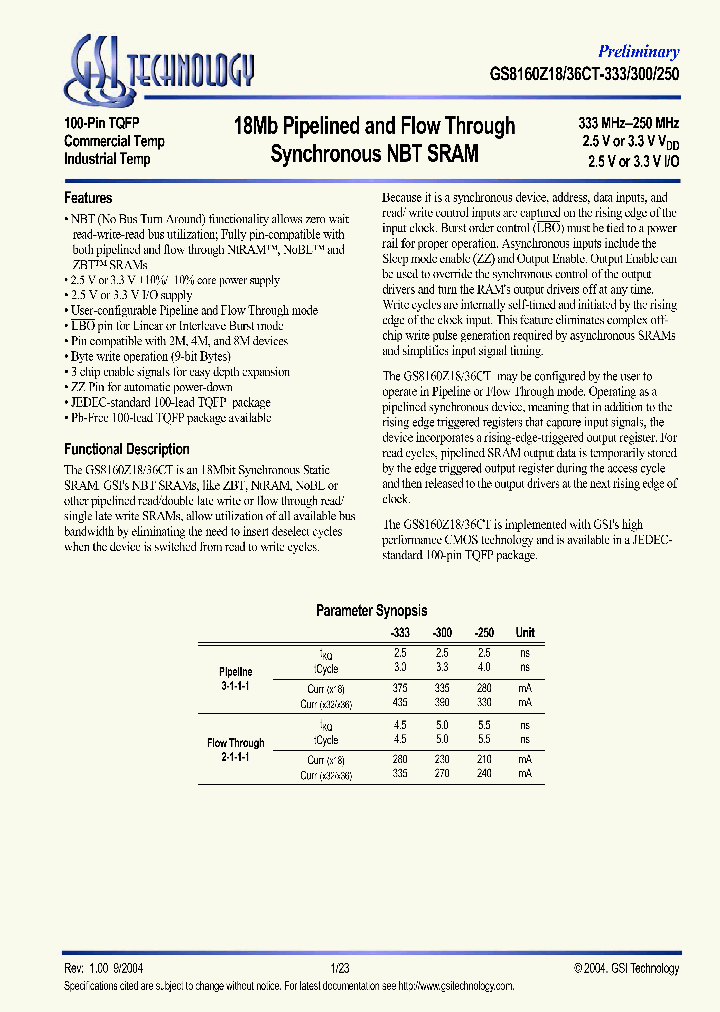 GS8160Z18CT-333I_3764720.PDF Datasheet