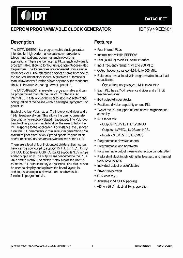 5V49EE501NLGI_3792219.PDF Datasheet