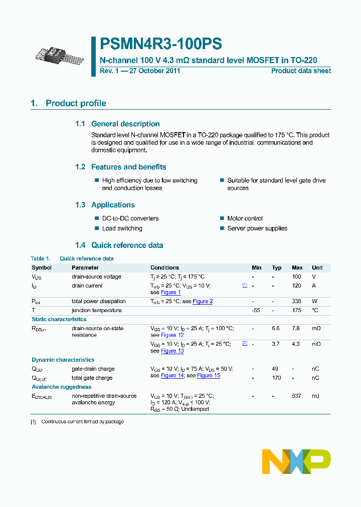 PSMN4R3-100PS_3891828.PDF Datasheet