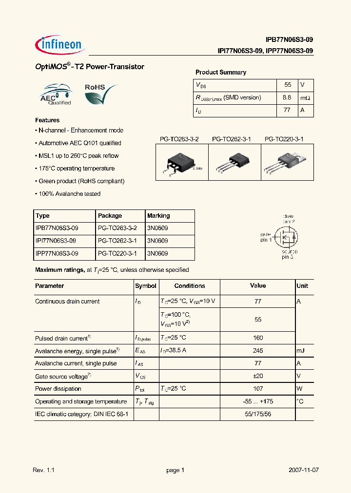 IPB77N06S3-0907_4161462.PDF Datasheet