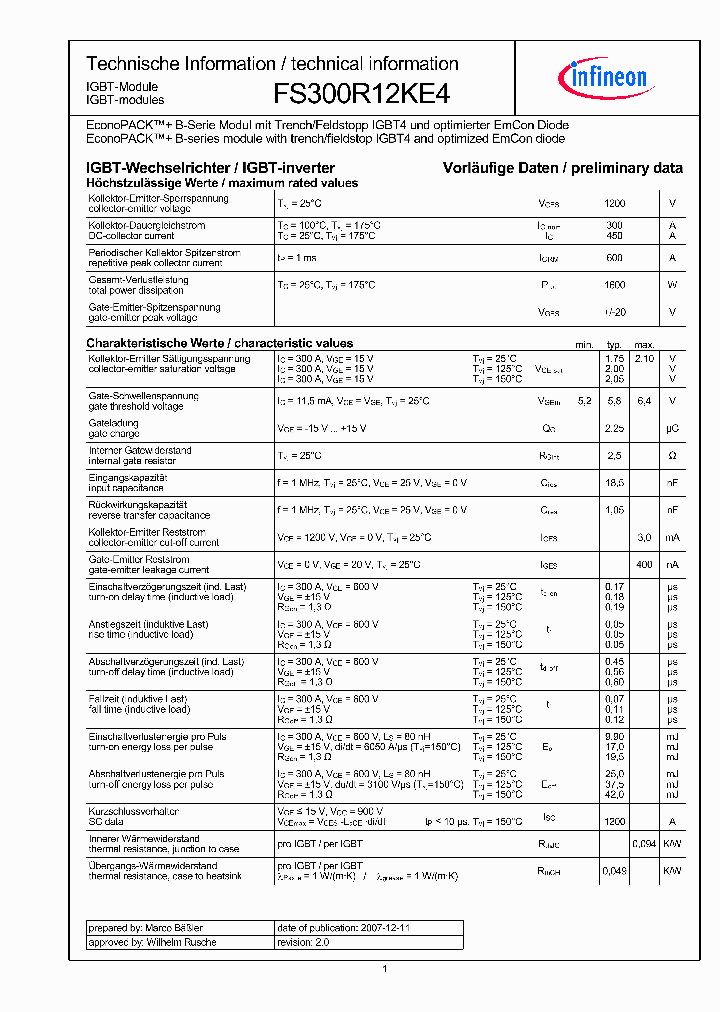 FS300R12KE4_4261393.PDF Datasheet