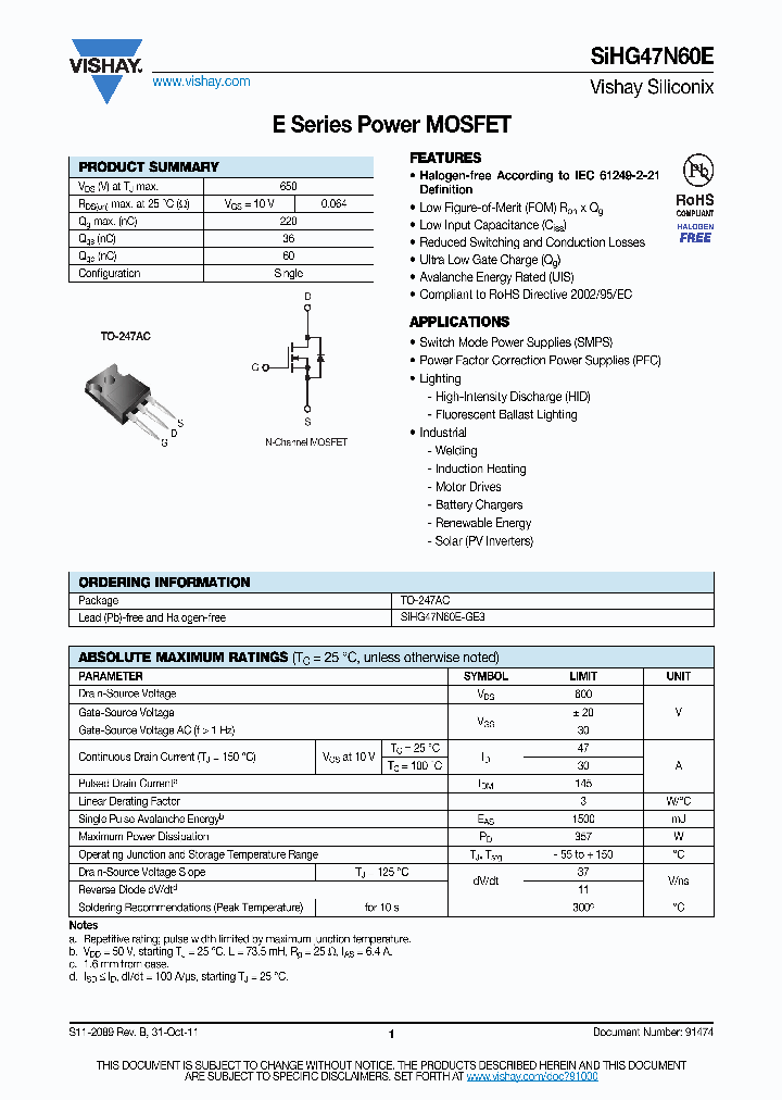 SIHG47N60E-GE3_4261163.PDF Datasheet