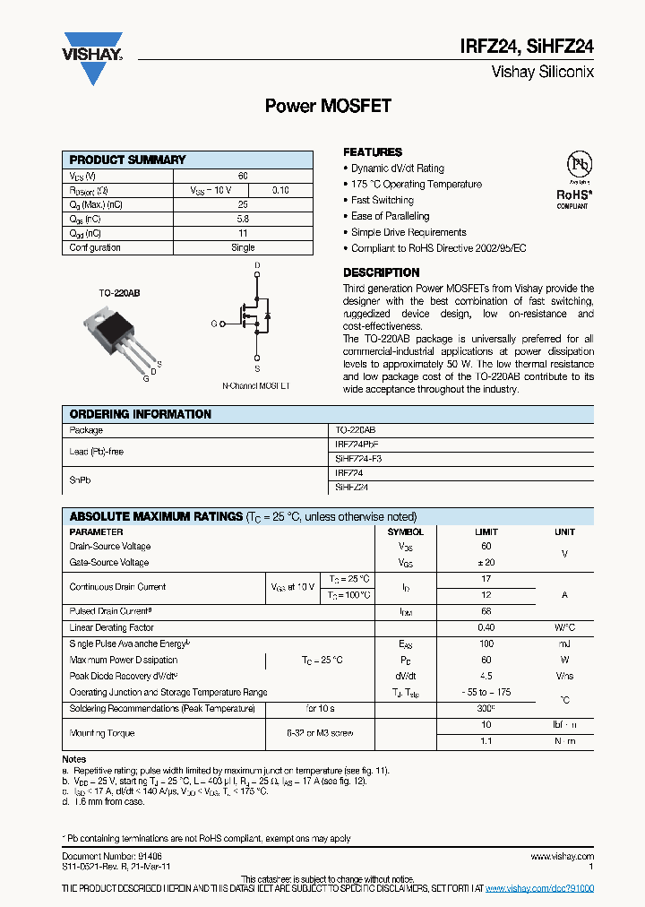 IRFZ24_4276187.PDF Datasheet