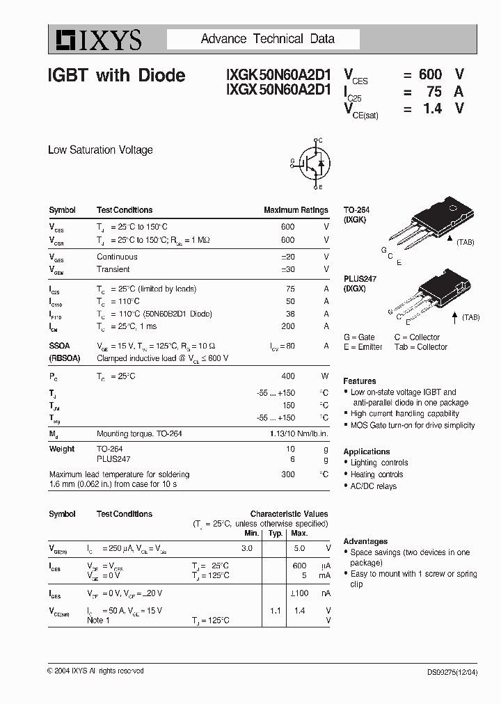 IXGK50N60A2D1_4390645.PDF Datasheet