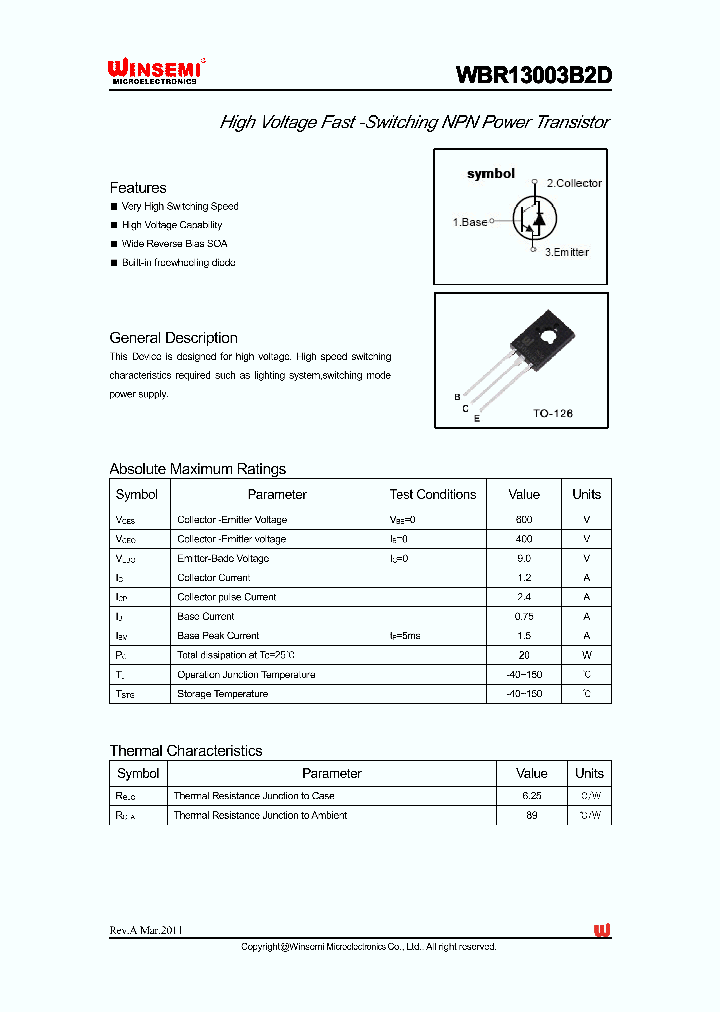 WBR13003B2D_4395624.PDF Datasheet