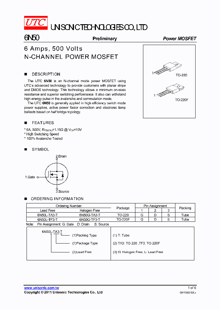 6N50G-TA3-T_4399703.PDF Datasheet