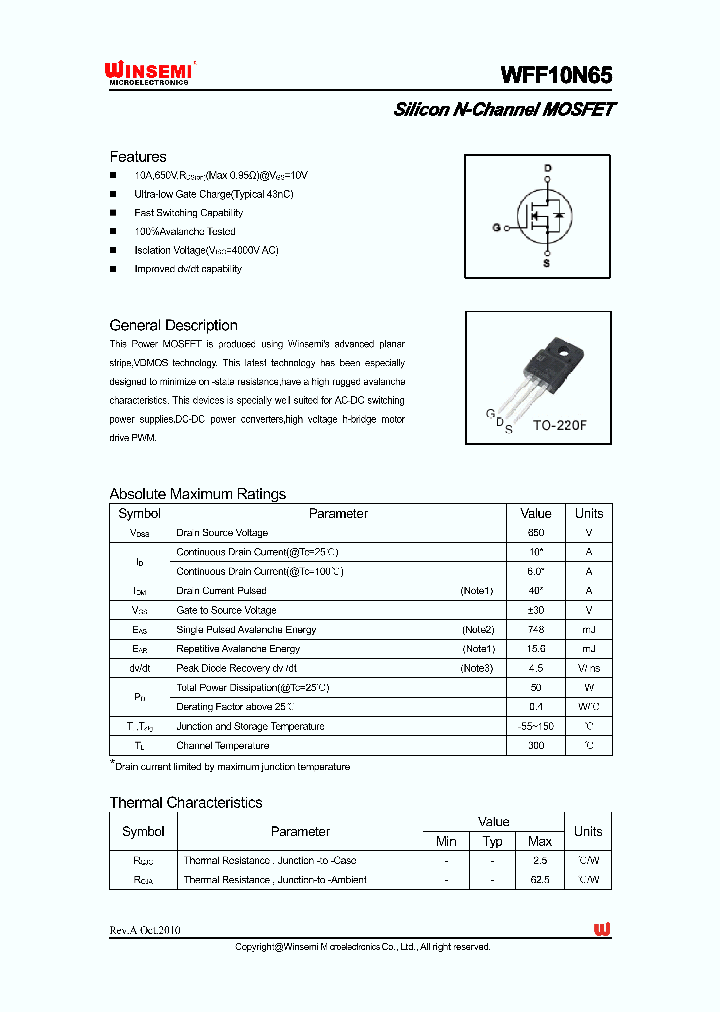 WFF10N65_4721589.PDF Datasheet