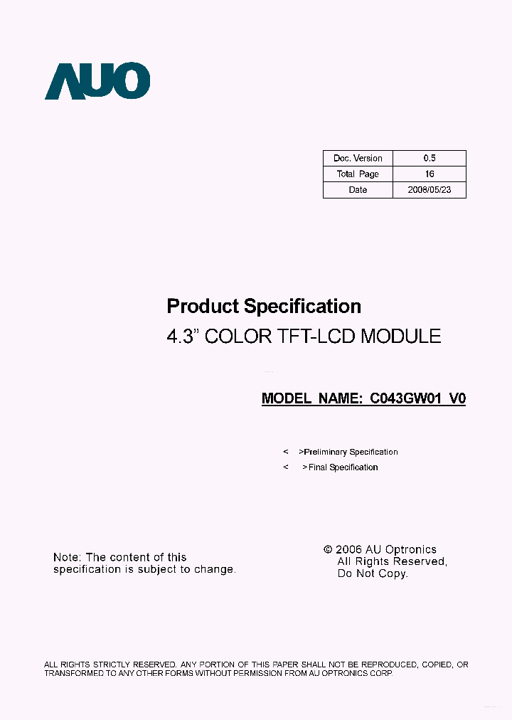 C043GW01-V0_4787715.PDF Datasheet