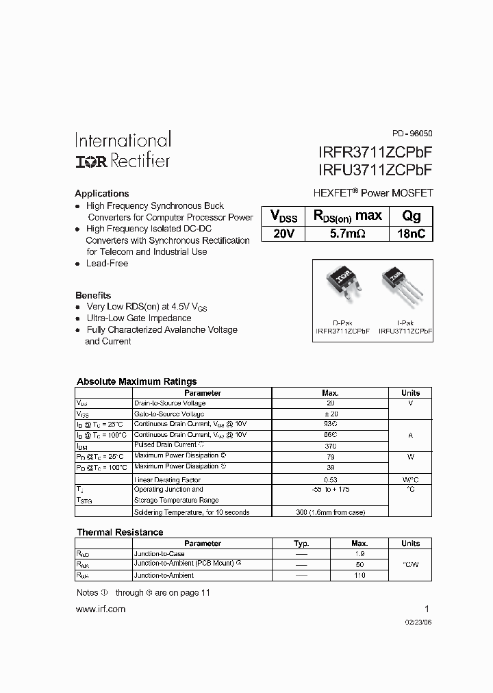 IRFR3711ZCPBF_4965565.PDF Datasheet