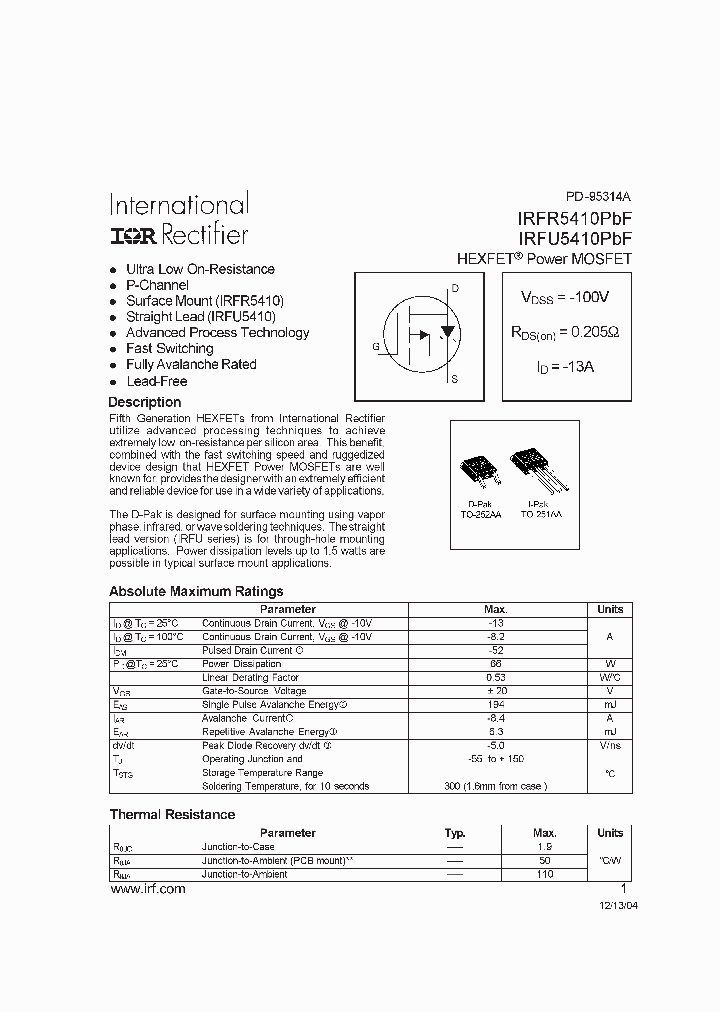 IRFR5410PBF_4994420.PDF Datasheet