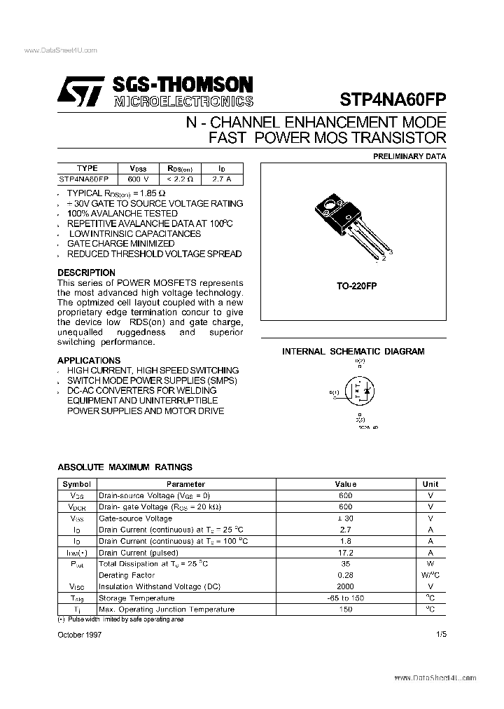 STP4NA60FP_5049914.PDF Datasheet