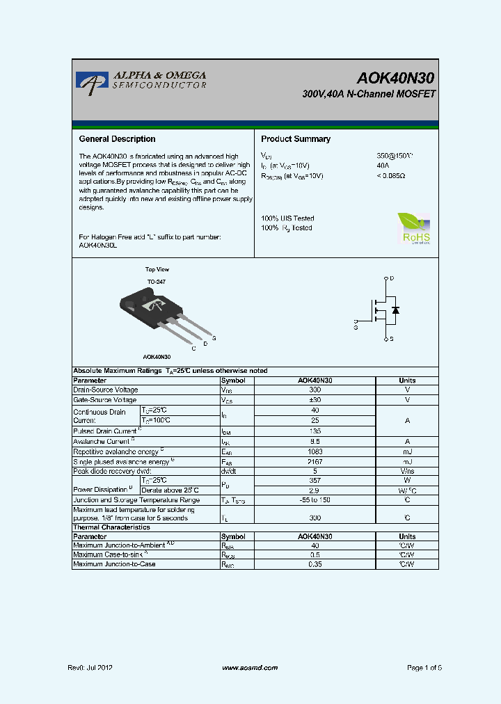 AOK40N30_5327320.PDF Datasheet