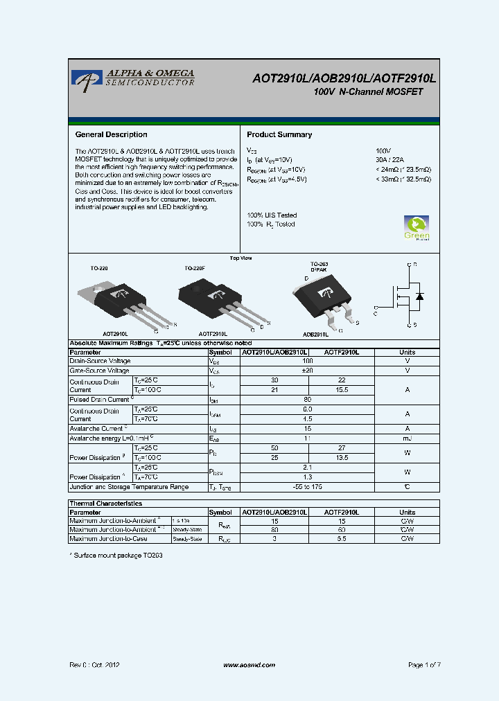 AOB2910L_5366211.PDF Datasheet