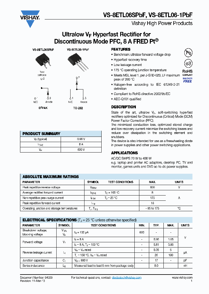 8ETL06-1TRLPBF_5375515.PDF Datasheet