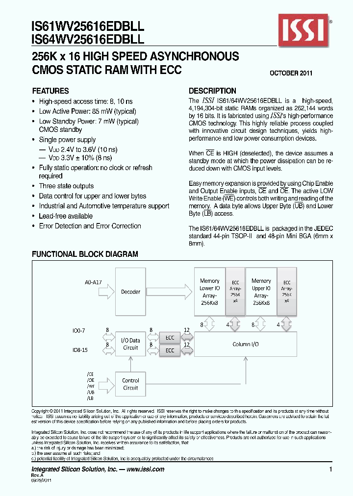 IS64WV25616EDBLL_5404422.PDF Datasheet