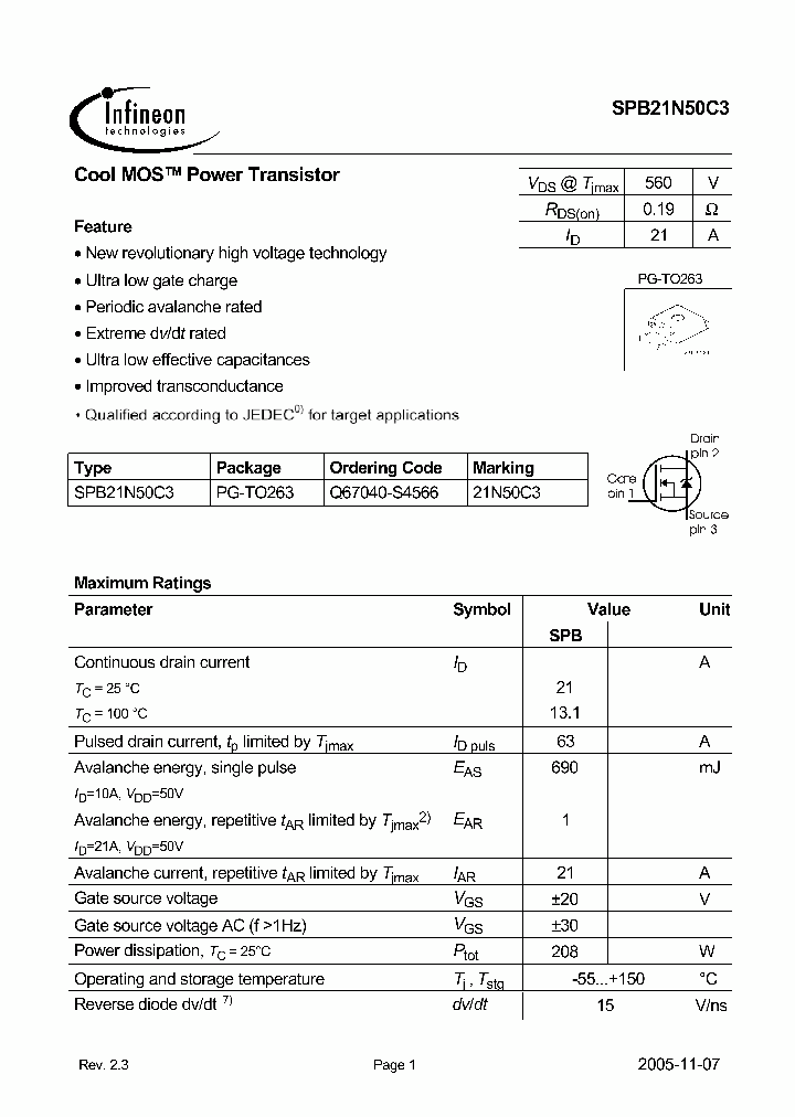 SPB21N50C3_5450388.PDF Datasheet