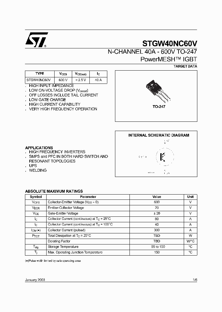 STGW40NC60V_5460174.PDF Datasheet