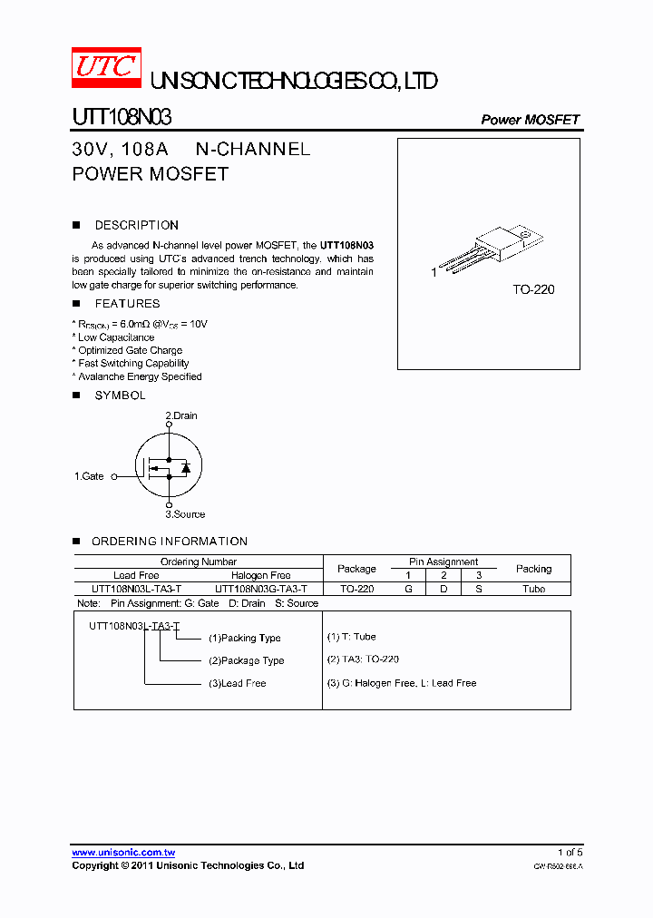 UTT108N03G-TA3-T_5603561.PDF Datasheet