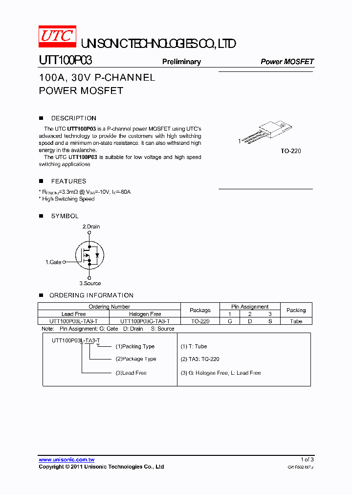 UTT100P03G-TA3-T_5603560.PDF Datasheet