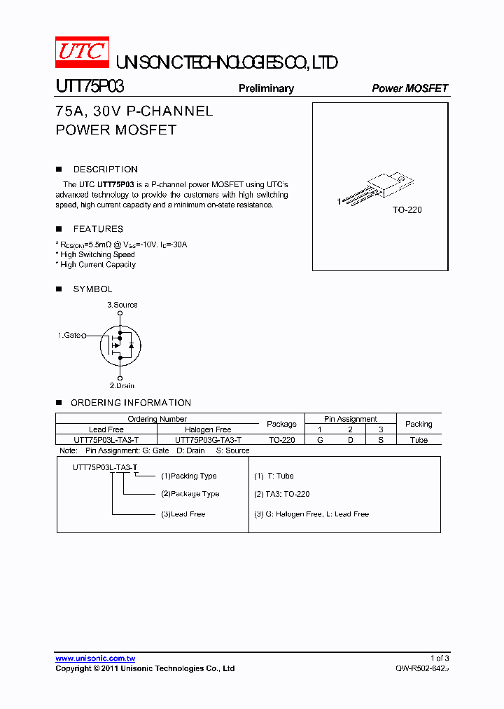 UTT75P03G-TA3-T_5603562.PDF Datasheet