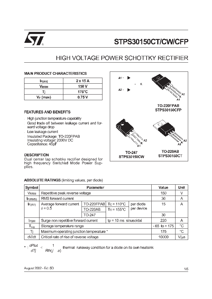 STPS30150CT_5657929.PDF Datasheet