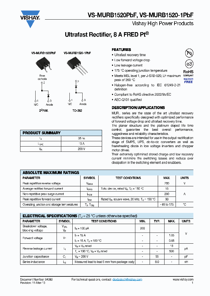 MURB1520-1TRLPBF_5724886.PDF Datasheet