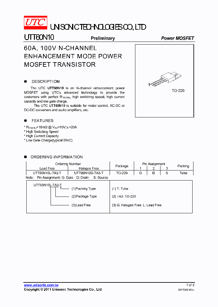 UTT60N10G-TA3-T_5748608.PDF Datasheet