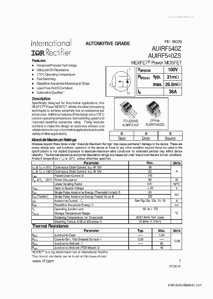 AUIRF540ZS_5760890.PDF Datasheet