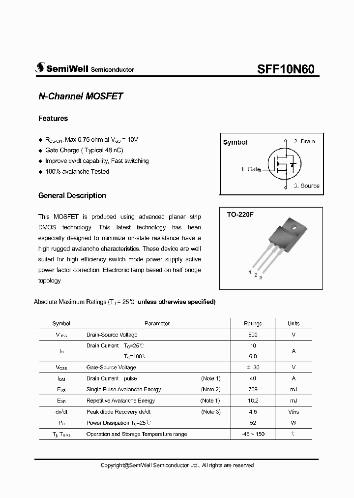 SFF10N60_5765707.PDF Datasheet