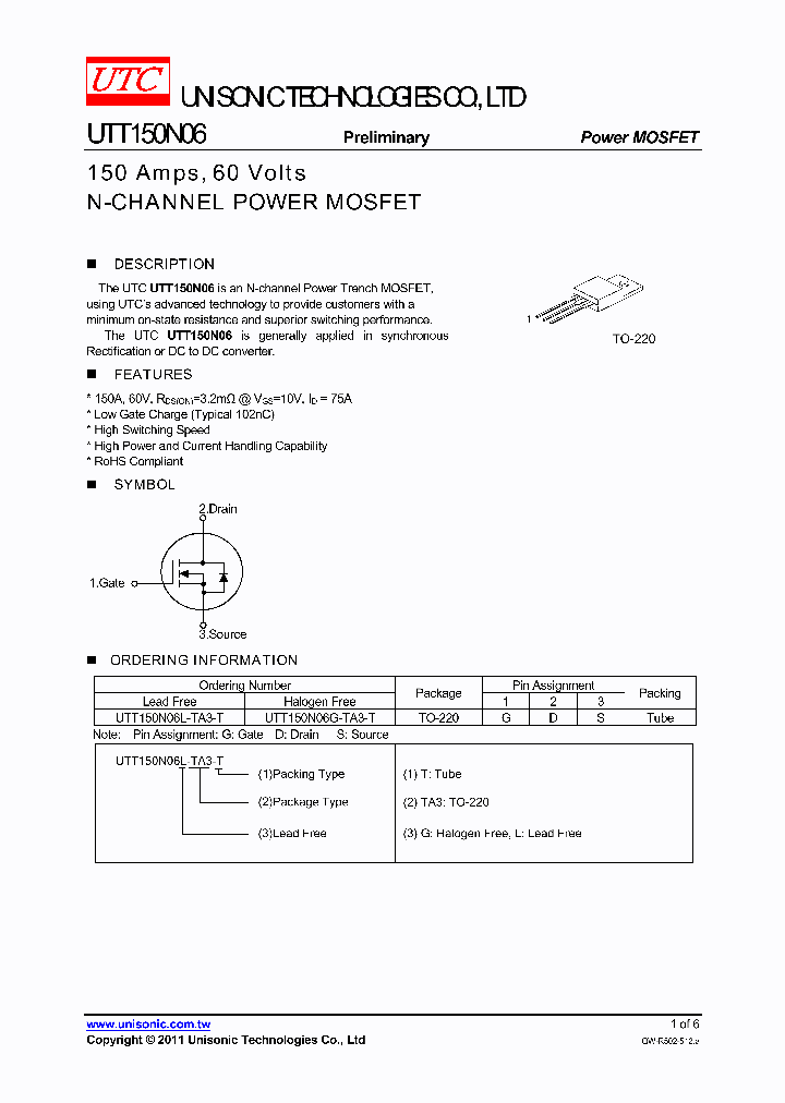 UTT150N06L-TA3-T_5771784.PDF Datasheet