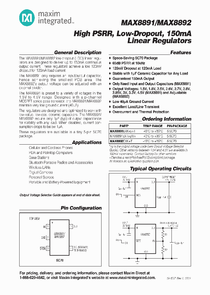 MAX8891EXK33VT_5775298.PDF Datasheet