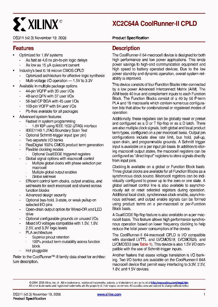 XC2C64A-5VQG44C_5826346.PDF Datasheet