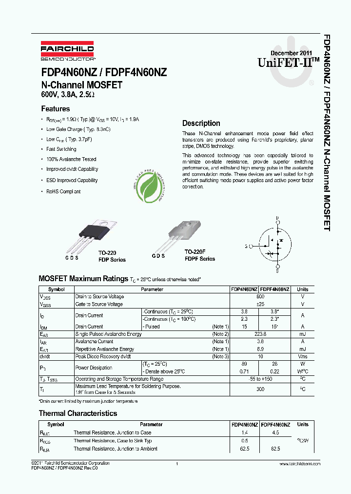 FDPF4N60NZ_5853557.PDF Datasheet