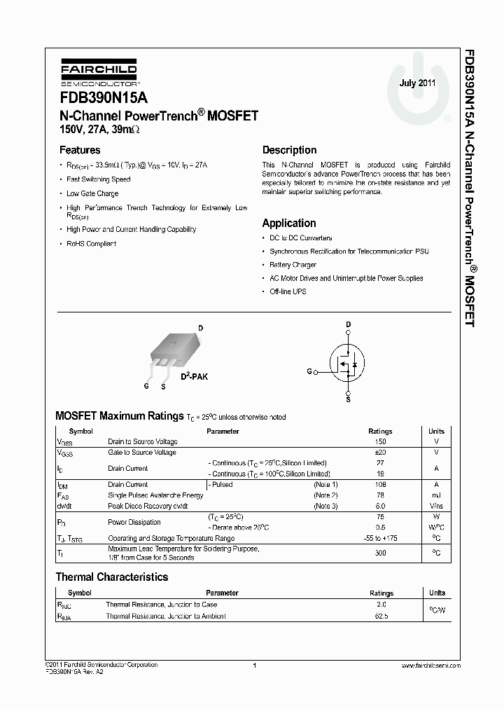 FDB390N15A_5860405.PDF Datasheet