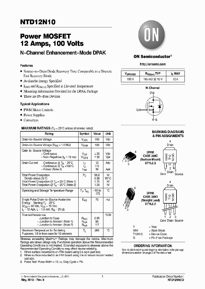 NTD12N10-1G_5949960.PDF Datasheet