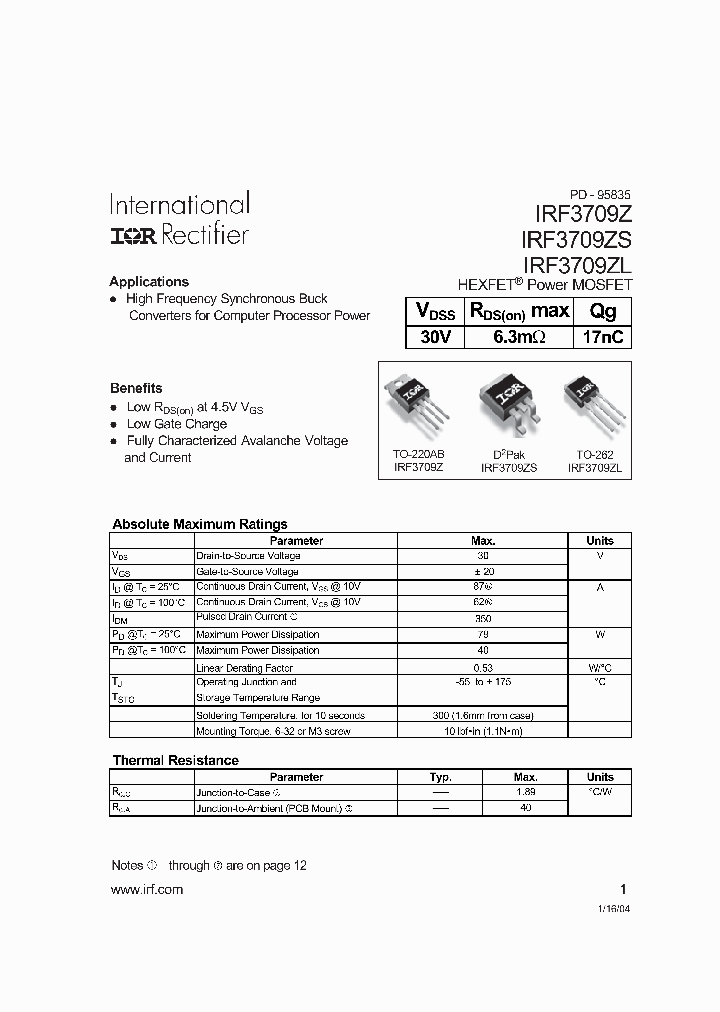 IRF3709ZL_6131436.PDF Datasheet