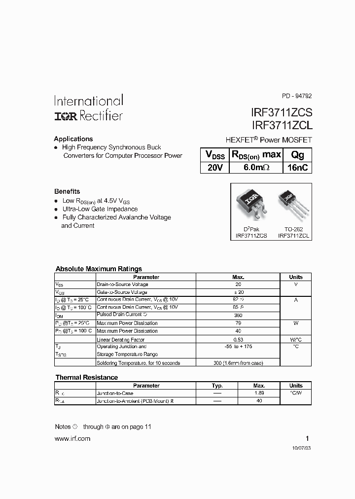 IRF3711ZCS_6202327.PDF Datasheet