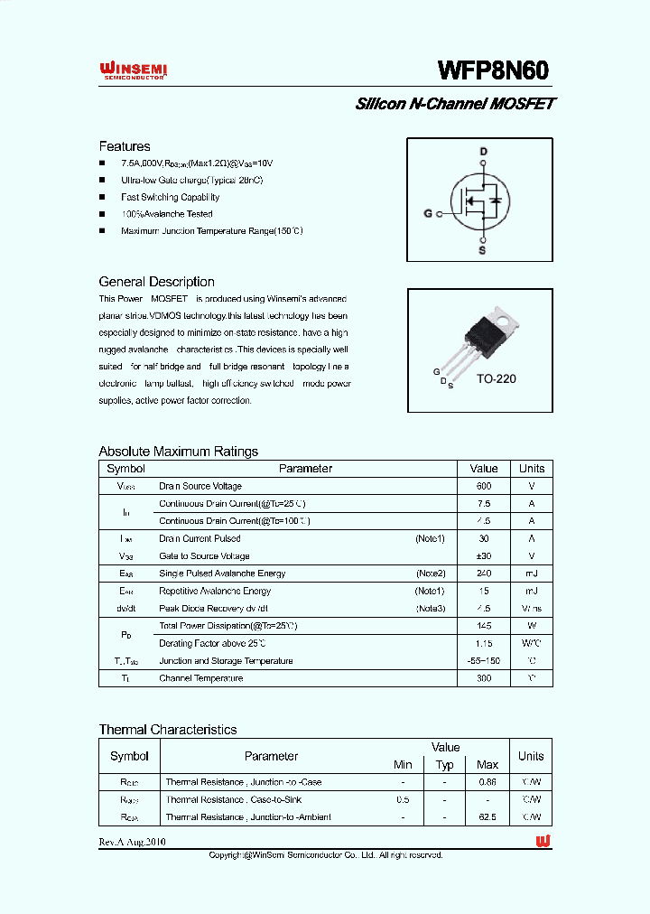 WFP8N60_6261819.PDF Datasheet