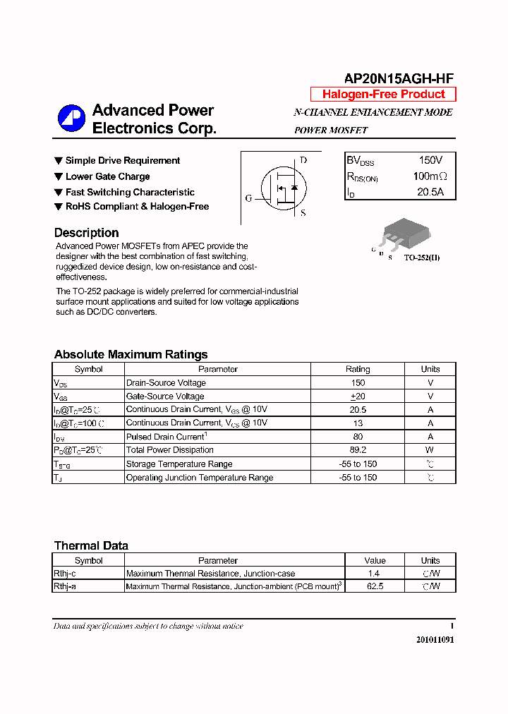 AP20N15AGH-HF_6335313.PDF Datasheet