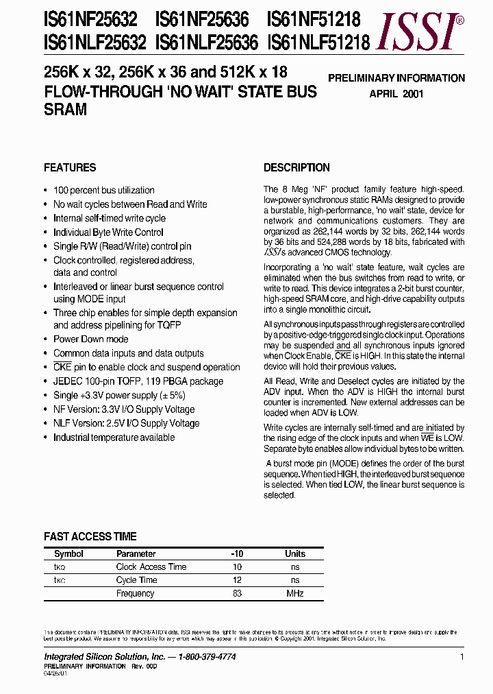 IS61NLF25636_6592552.PDF Datasheet