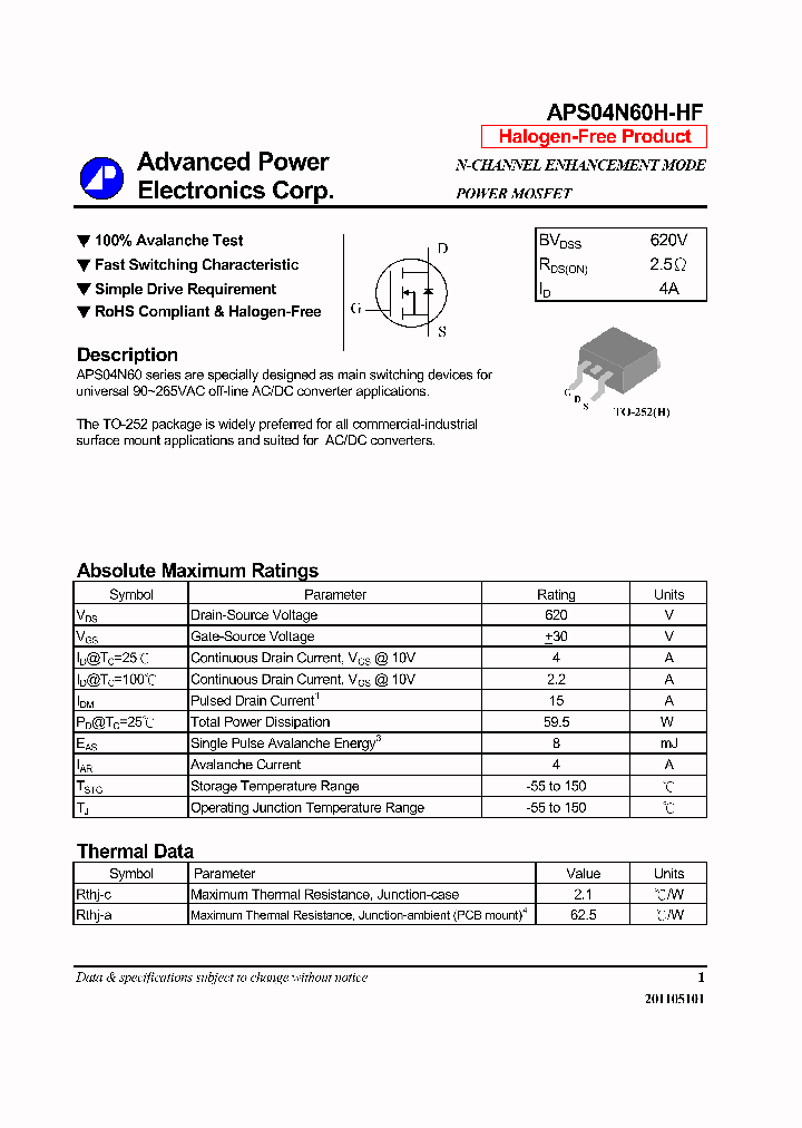 APS04N60H-HF_6600705.PDF Datasheet