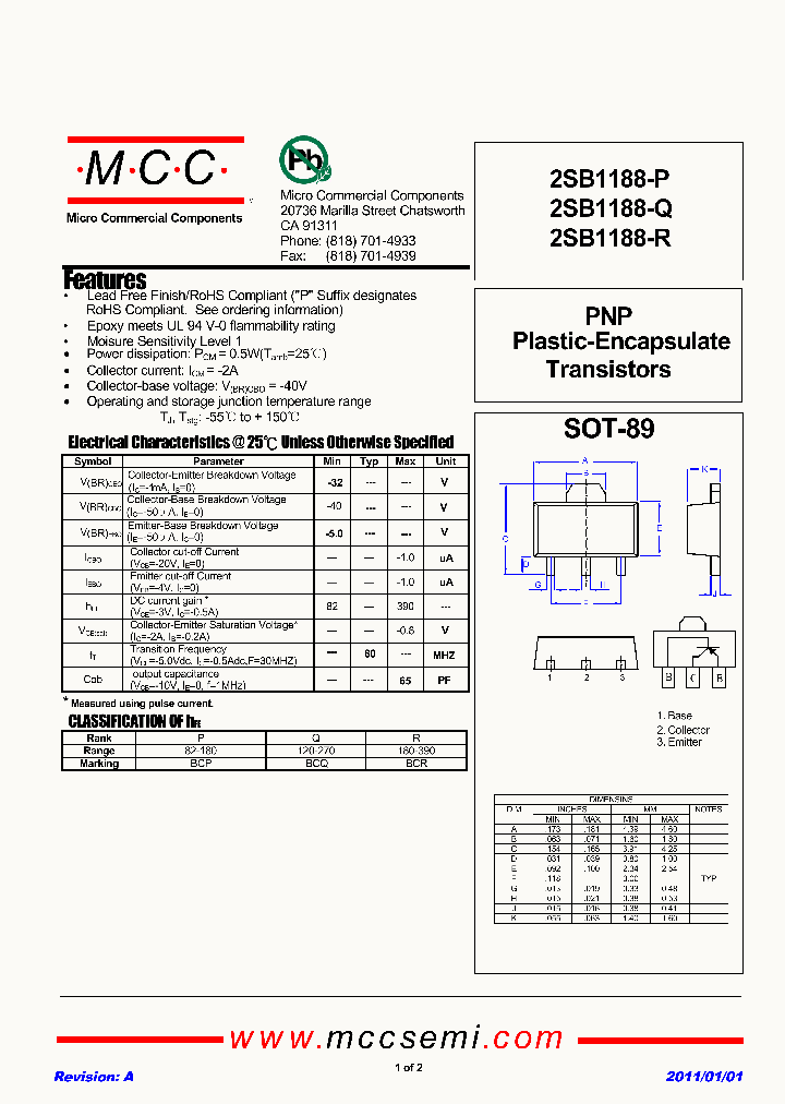 MICROCOMMERCIALCOMPONENTS-2SB1188-P-TP_6617062.PDF Datasheet